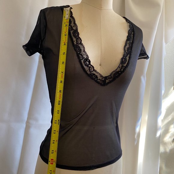 Victoria's Secret Lace Lined V-Neck Sheer Tee, Small - Picture 7 of 8